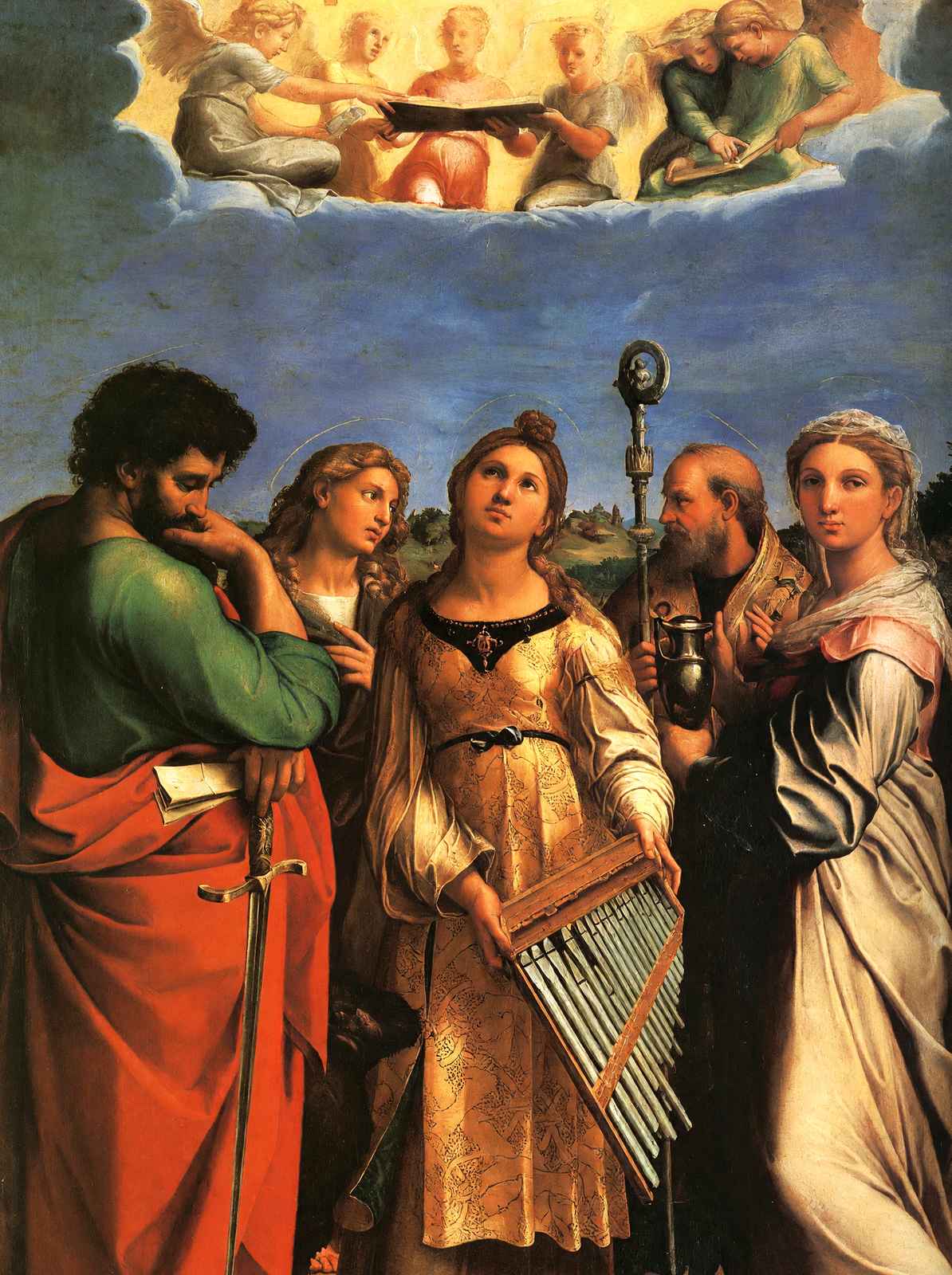 St. Cecilia with Sts. Paul, John Evangelists, Augustine 1516 Print (6 Sizes)