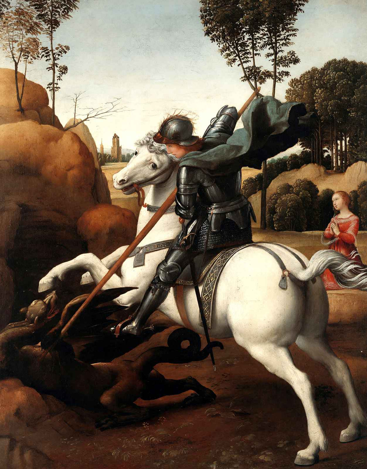 St. George and the Dragon Art Print 1506 Painting by Raphael (6 Sizes)