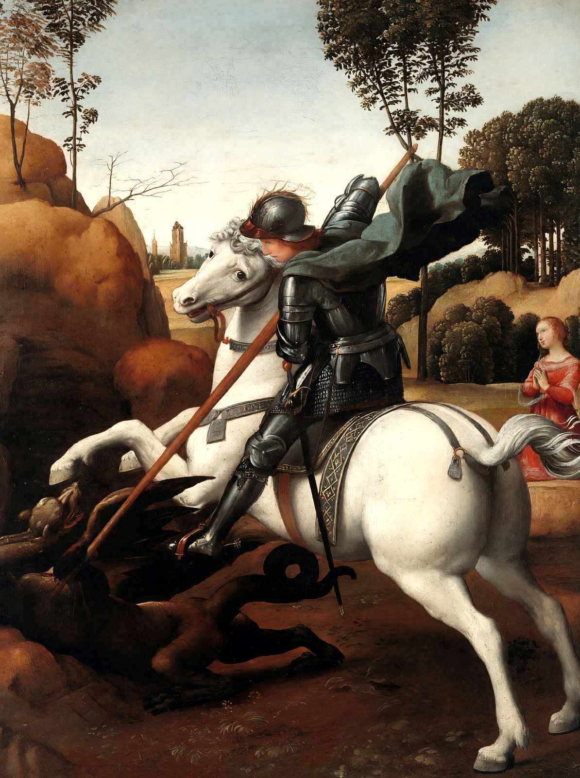 St. George and the Dragon Art Print 1506 Painting by Raphael (6 Sizes)