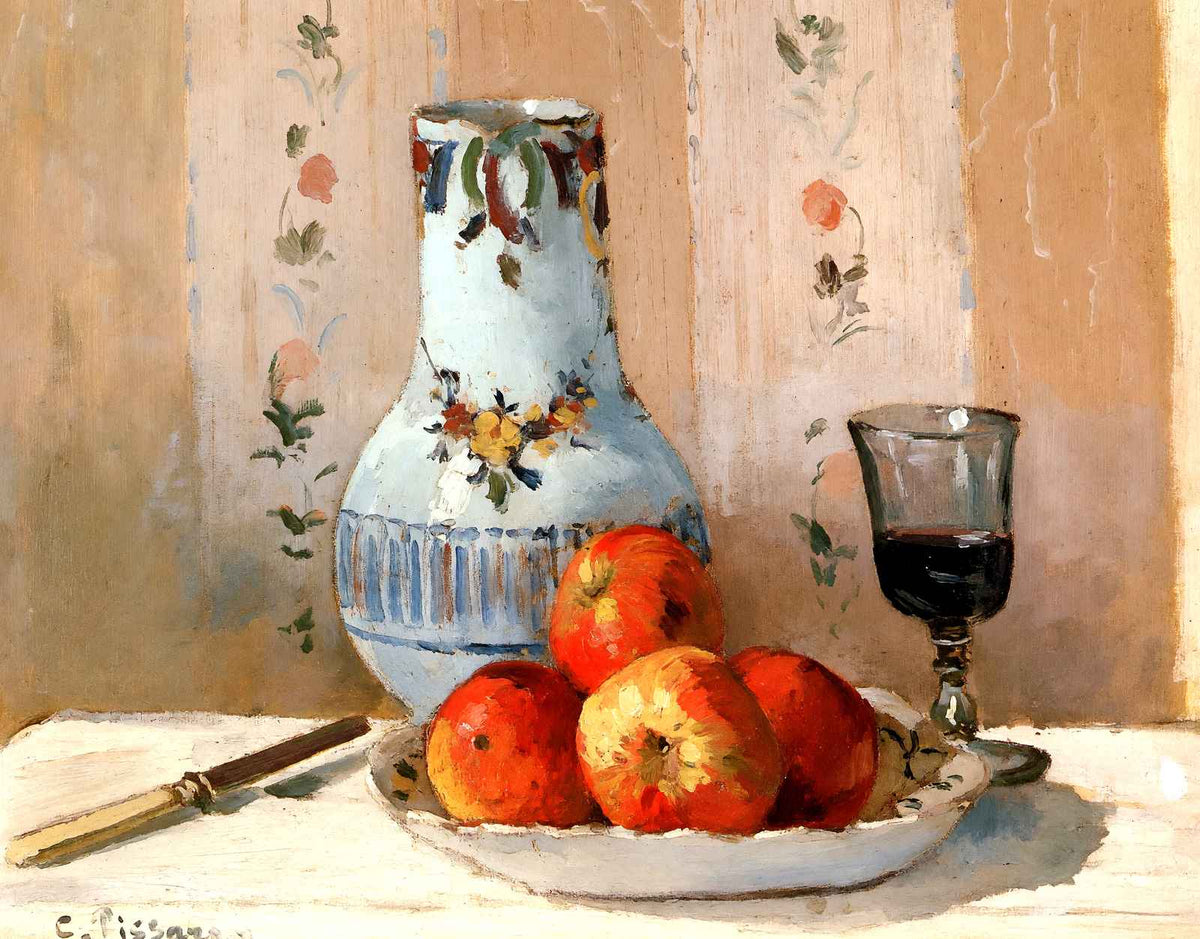 Still Life with Apples and Pitcher 1872 by Camille Pissarro Art Print (4 Sizes)