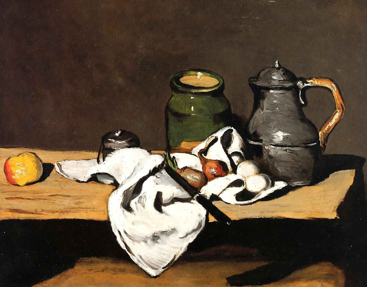 Still Life with Green Pot and Pewter Jug Art Print 1870 by Cezanne (6 Sizes)