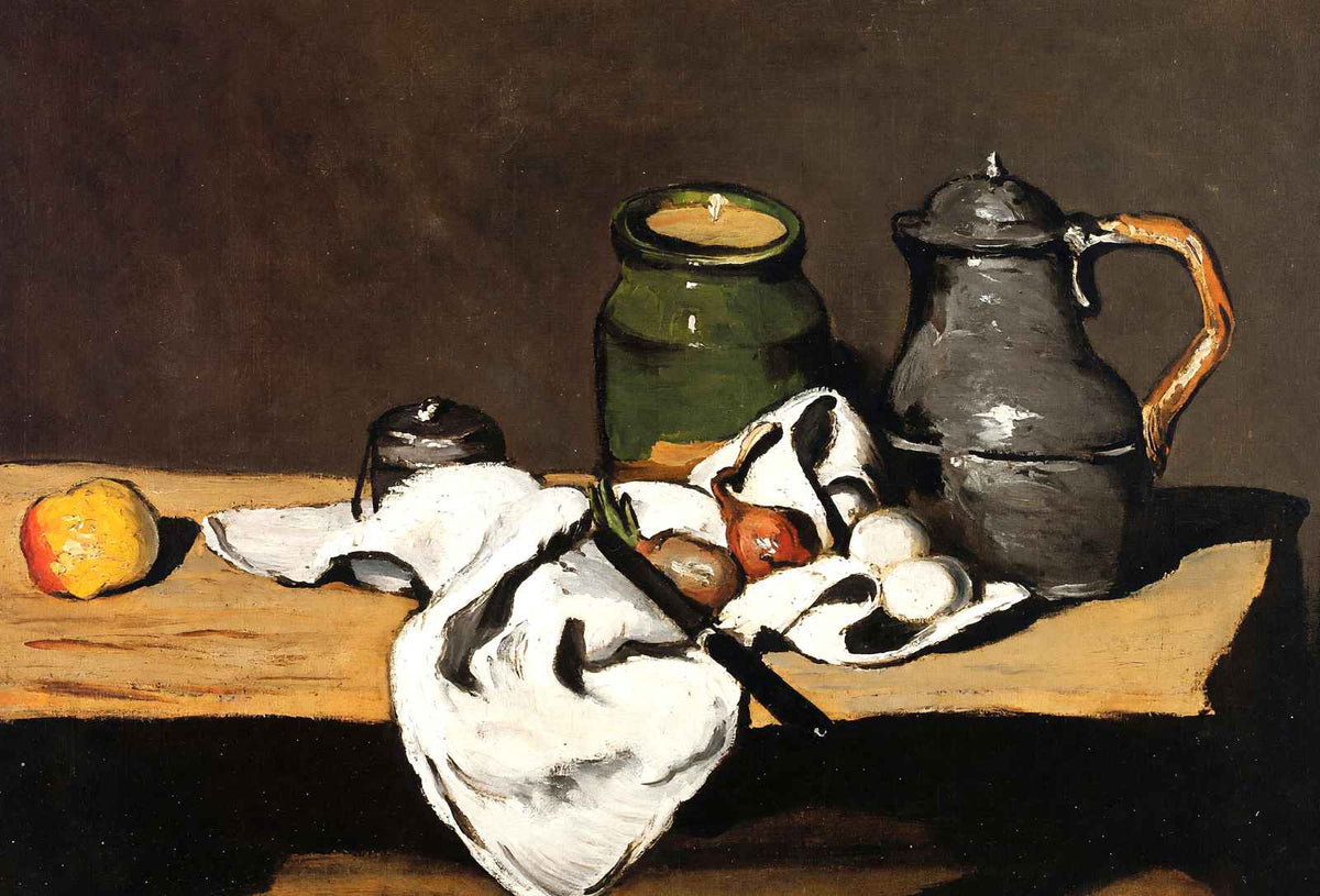 Still Life with Green Pot and Pewter Jug Art Print 1870 by Cezanne (6 Sizes)