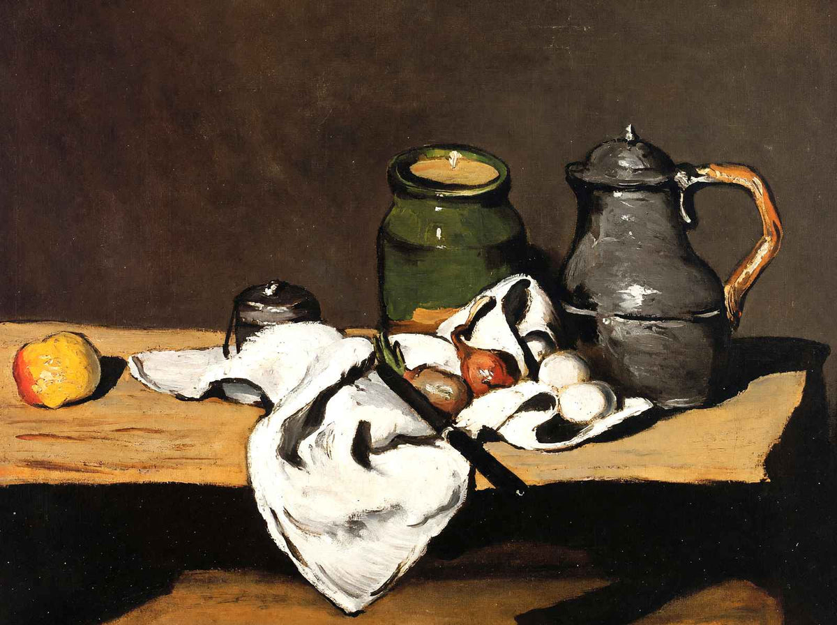Still Life with Green Pot and Pewter Jug Art Print 1870 by Cezanne (6 Sizes)