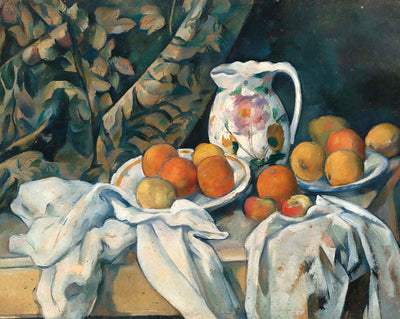 Still Life with Curtain and Flowered Pitcher art print by Paul Cezanne (1895)