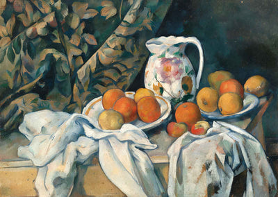 Still Life with Curtain and Flowered Pitcher Art Print 1895 by Cezanne (6 Sizes)