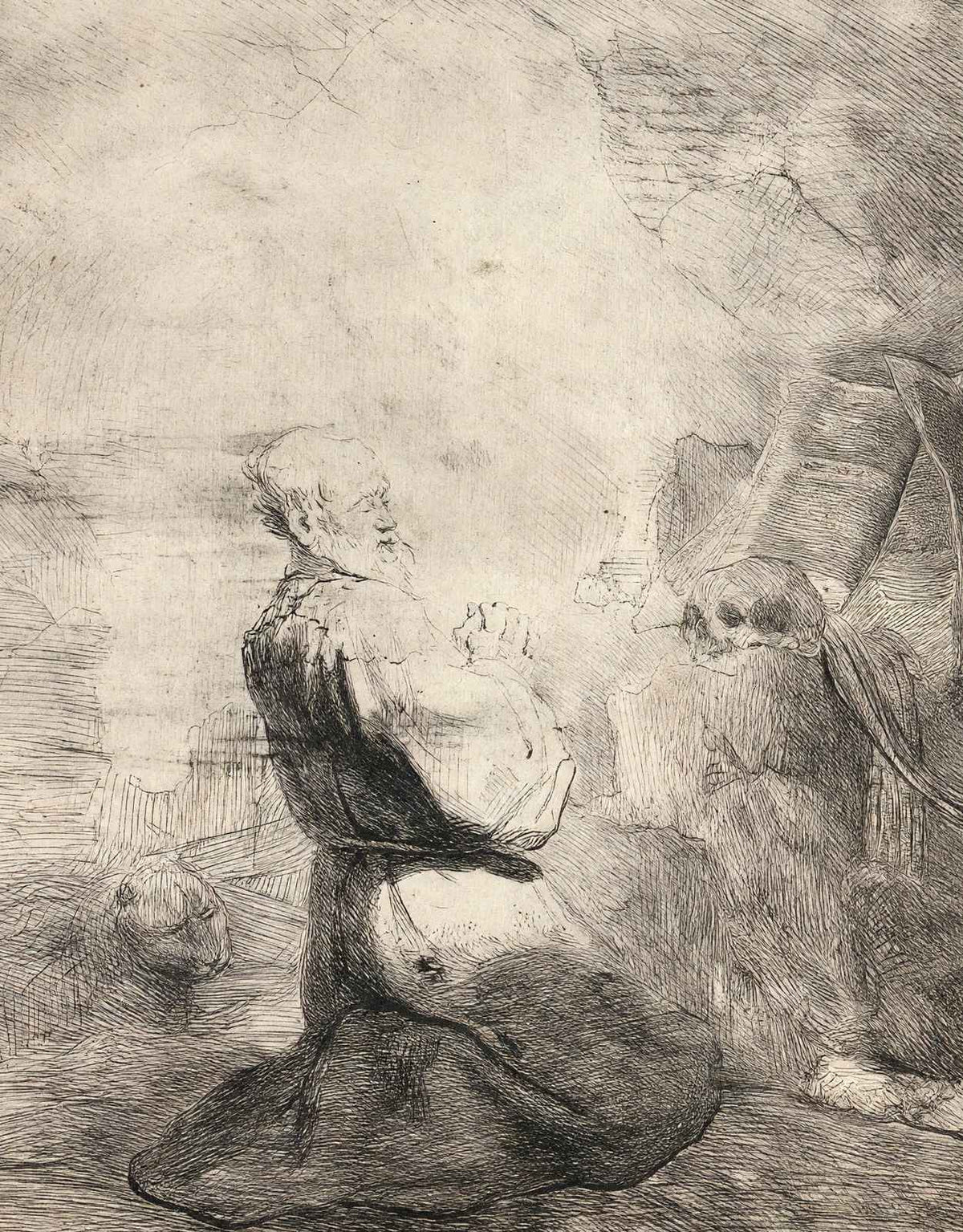 St. Jerome Kneeling Art Print 1630 Painting by Rembrandt (6 Sizes) - Restored