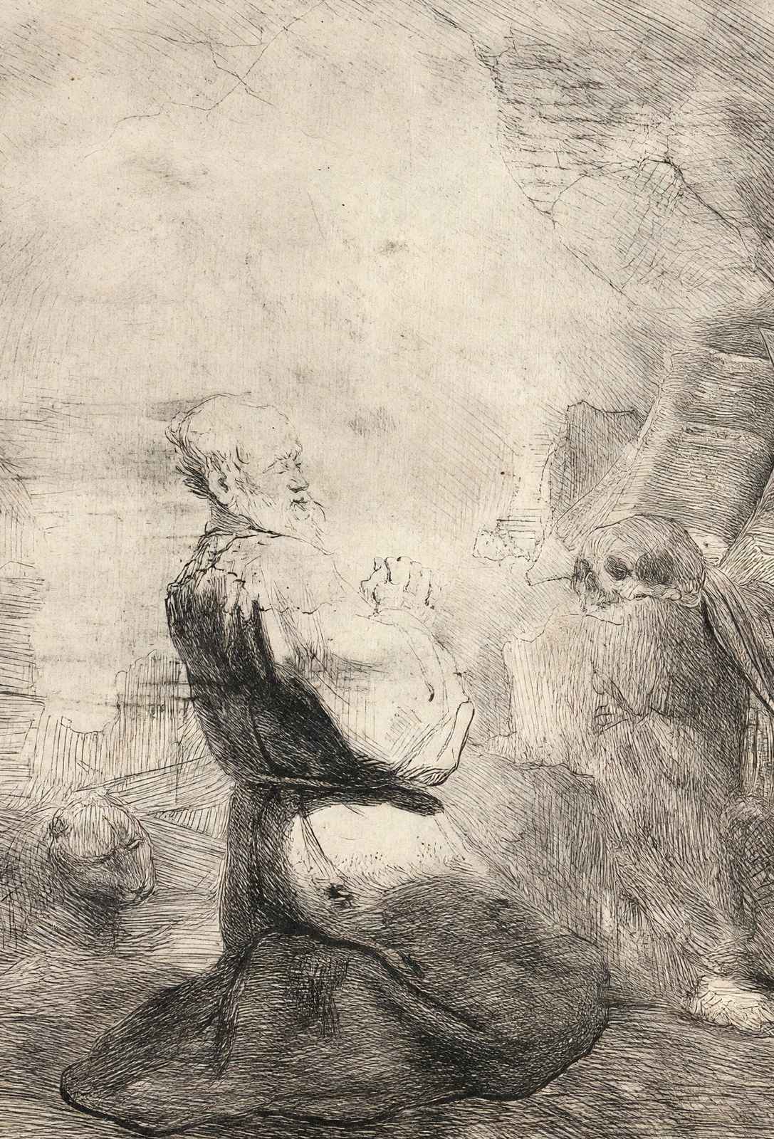 St. Jerome Kneeling Art Print 1630 Painting by Rembrandt (6 Sizes) - Restored