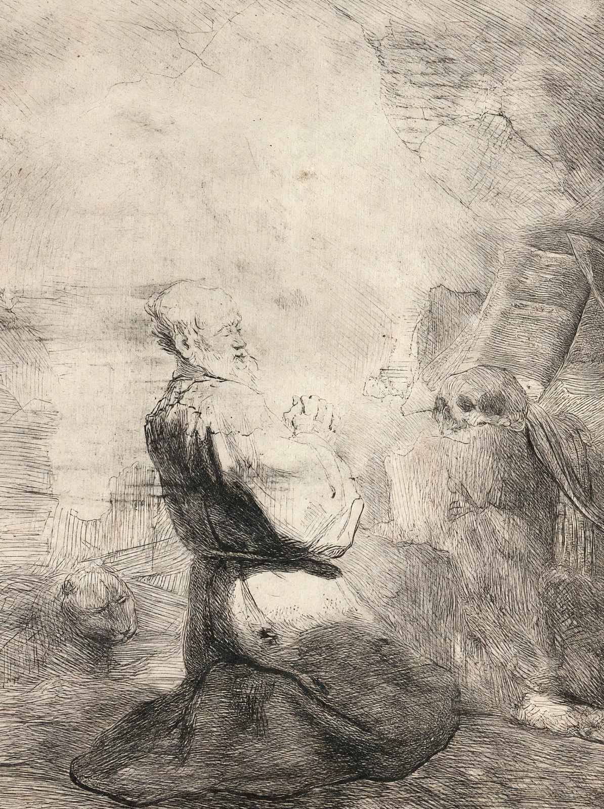 St. Jerome Kneeling Art Print 1630 Painting by Rembrandt (6 Sizes) - Restored