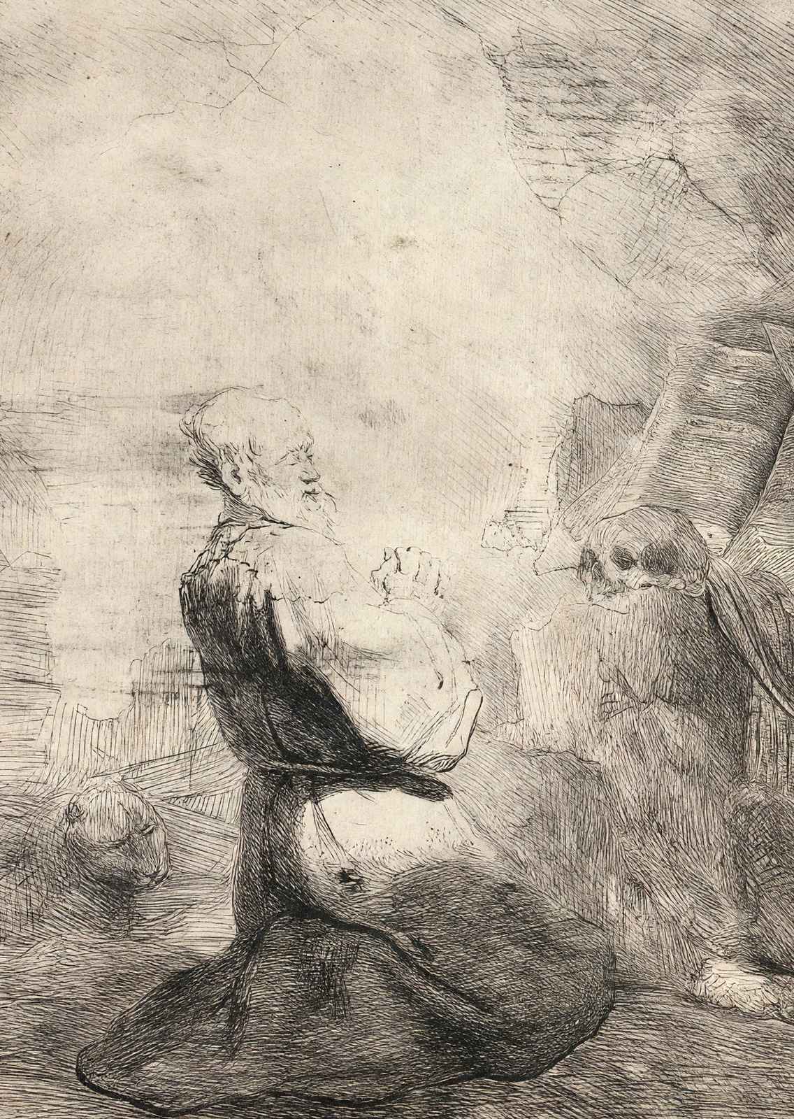 St. Jerome Kneeling Art Print 1630 Painting by Rembrandt (6 Sizes) - Restored