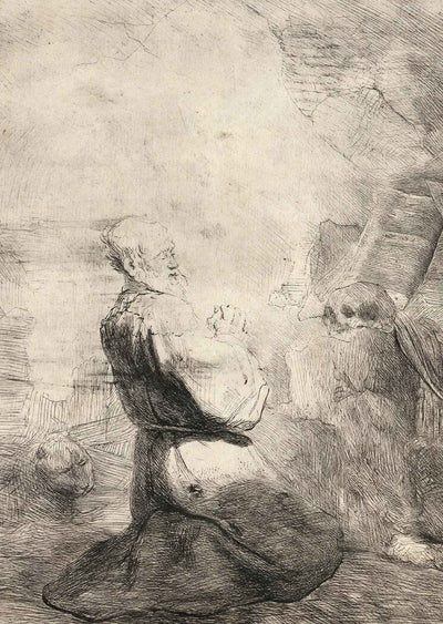 St. Jerome Kneeling Art Print 1630 Painting by Rembrandt (6 Sizes) - Restored