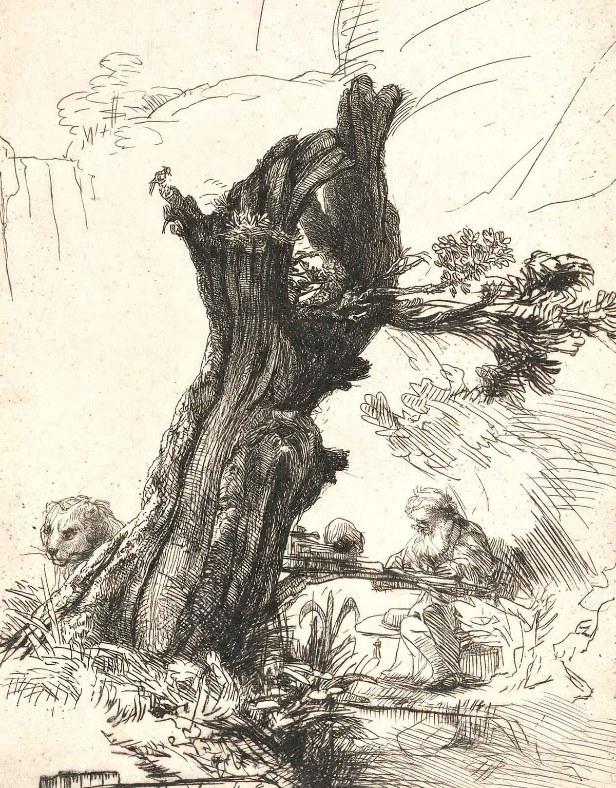 St. Jerome Beside a Pollard Willow Art Print 1648 by Rembrandt (6 Sizes)