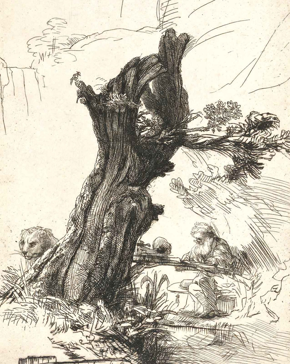 St. Jerome Beside a Pollard Willow fine art print by Rembrandt (1648)