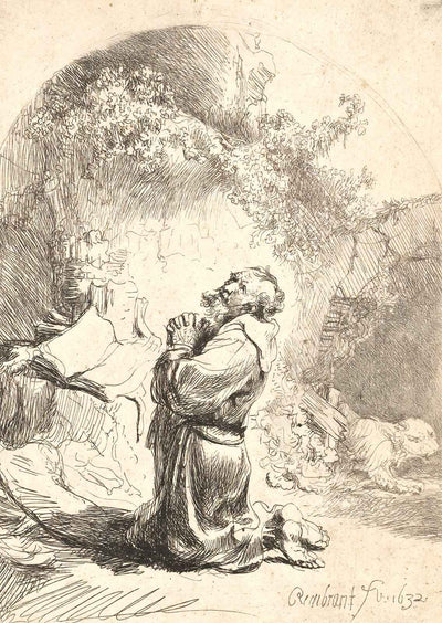 St. Jerome Praying Art Print 1632 Drawing by Rembrandt (6 Sizes) - Acid Free