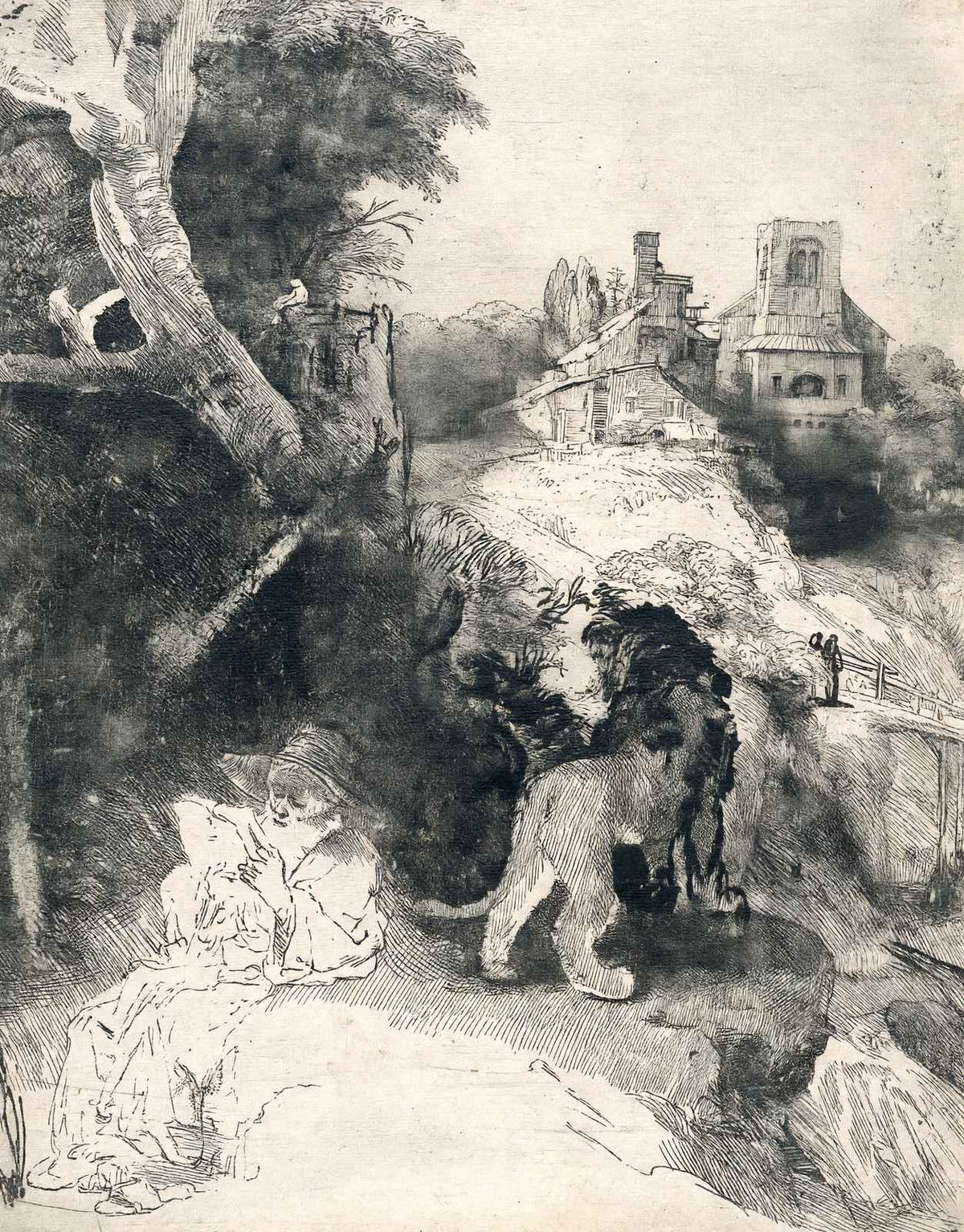 St. Jerome in an Italian Landscape Art Print 1653 Drawing by Rembrandt (6 Sizes)