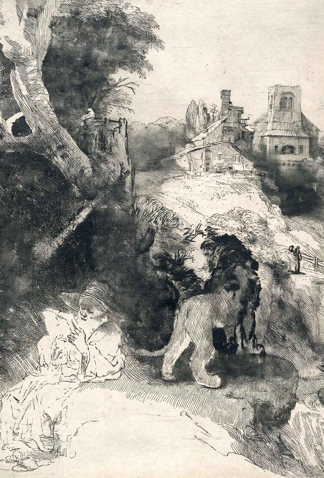 St. Jerome in an Italian Landscape Art Print 1653 Drawing by Rembrandt (6 Sizes)