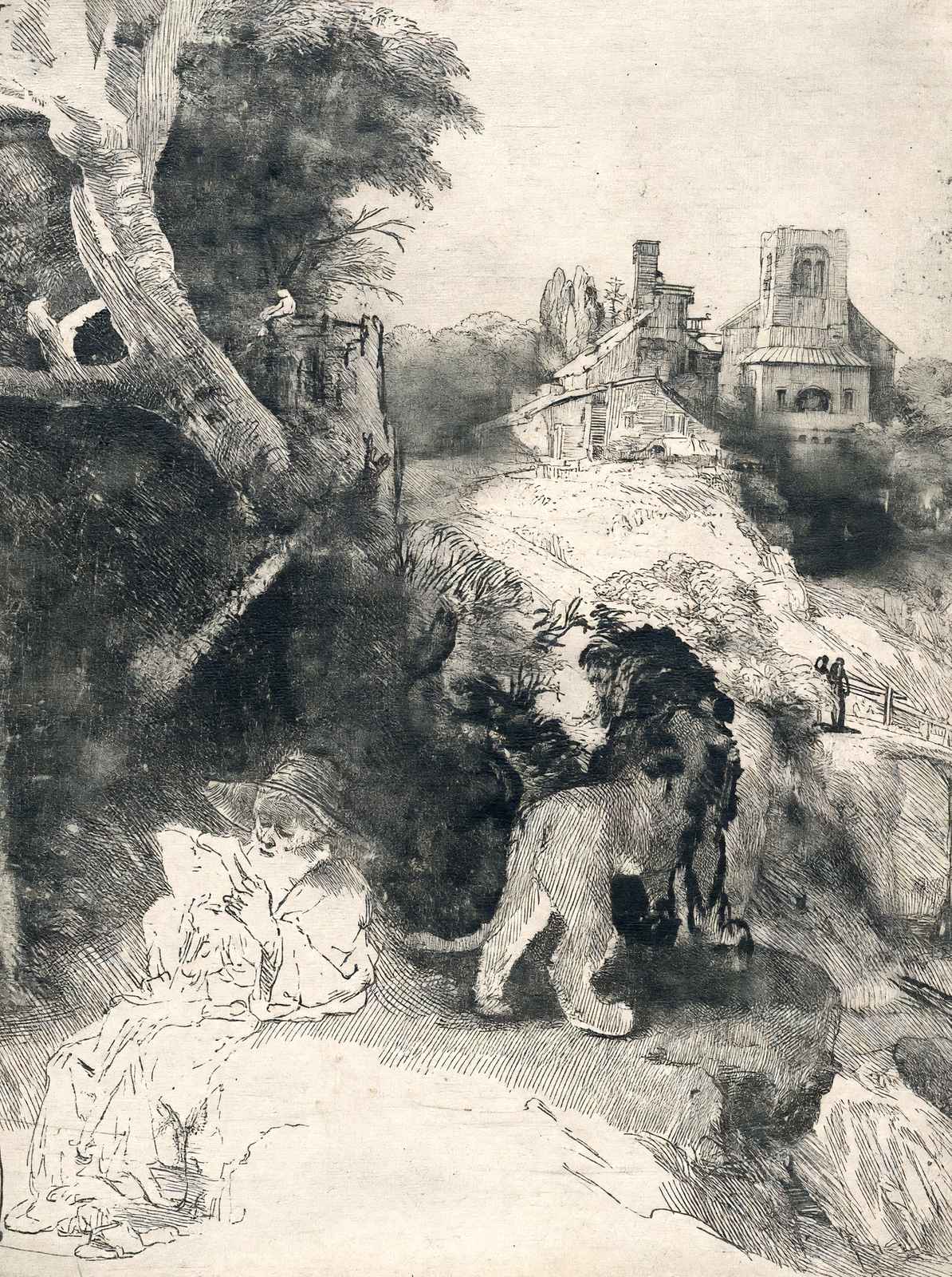 St. Jerome in an Italian Landscape Art Print 1653 Drawing by Rembrandt (6 Sizes)