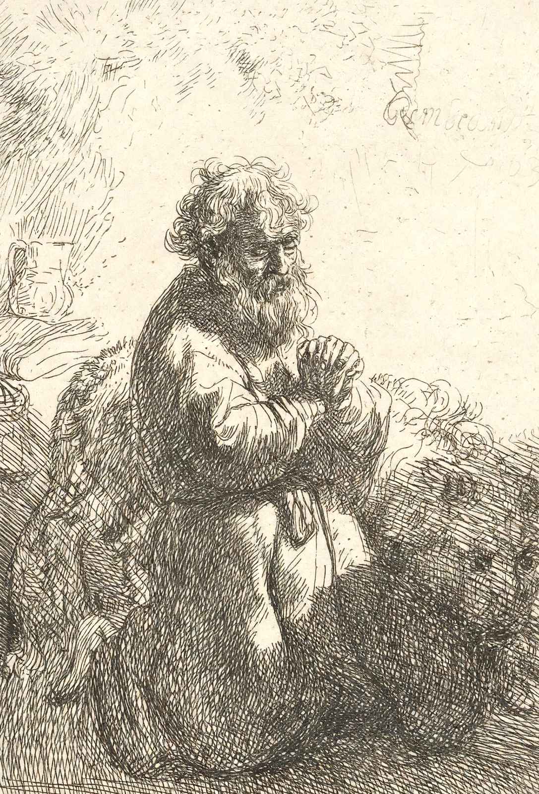 St. Jerome Kneeling in Prayer, Looking Down 1635 Rembrandt Art Print (6 Sizes)