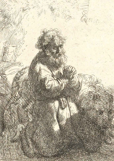 St. Jerome Kneeling in Prayer, Looking Down 1635 Rembrandt Art Print (6 Sizes)