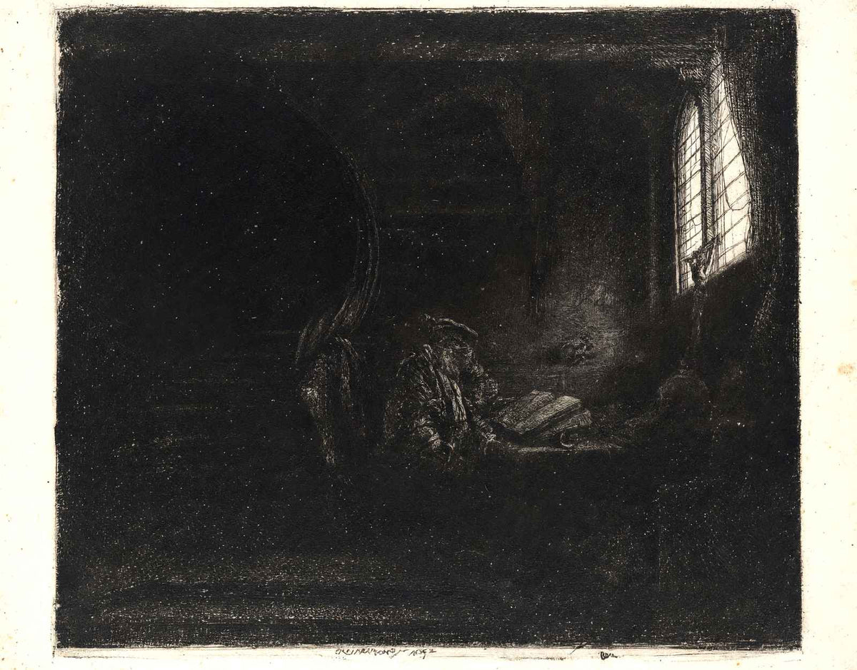 St. Jerome in a Dark Chamber Art Print 1642 Painting by Rembrandt (6 Sizes)