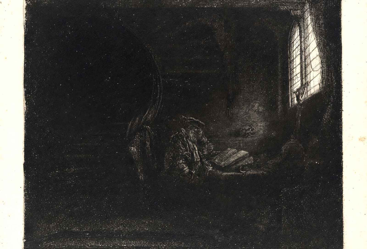 St. Jerome in a Dark Chamber Art Print 1642 Painting by Rembrandt (6 Sizes)