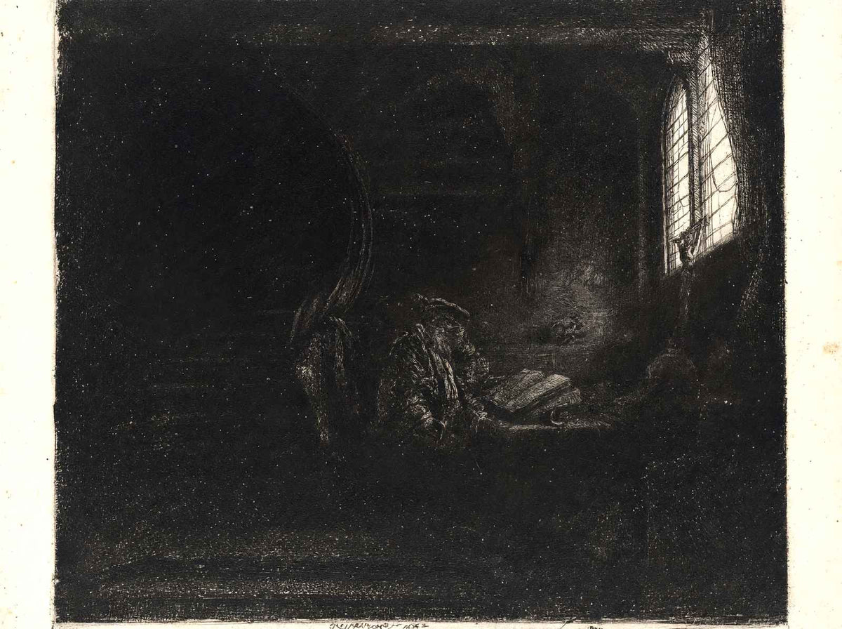 St. Jerome in a Dark Chamber Art Print 1642 Painting by Rembrandt (6 Sizes)