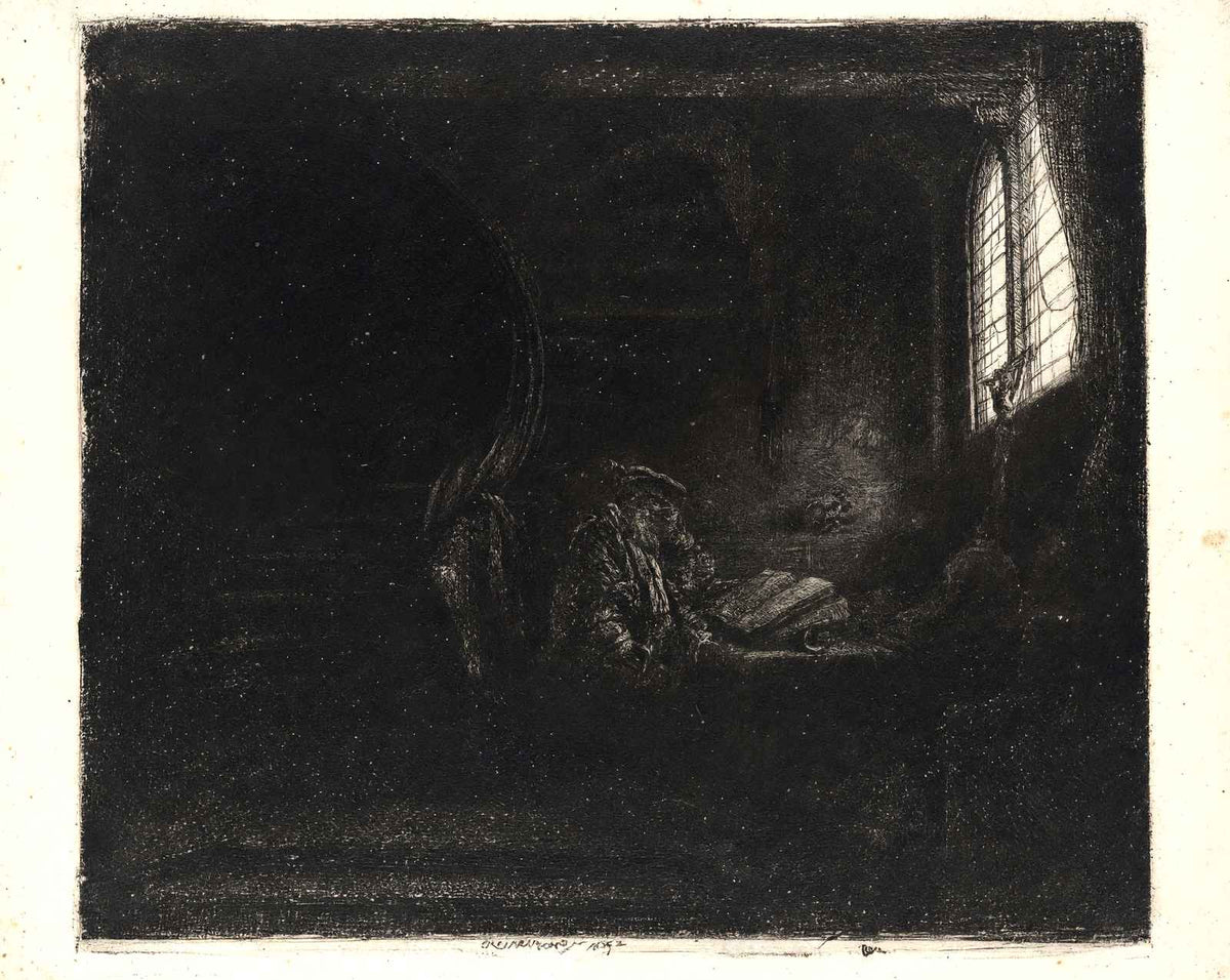 St. Jerome in a Dark Chamber art print by Rembrandt (1642)