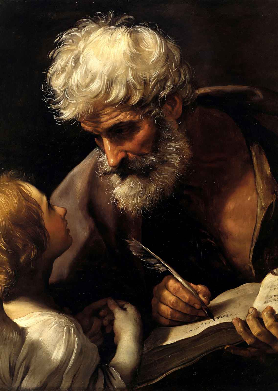 St. Matthew and the Angel Art Print Painting by Guido Reni (6 Sizes) - Enhanced