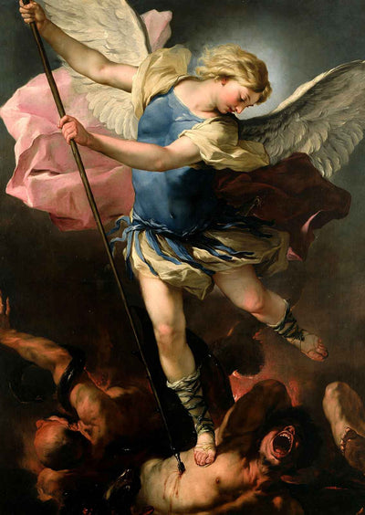 St. Michael (Stepping on Satan) Painting by Luca Giordano Art Print (6 Sizes)