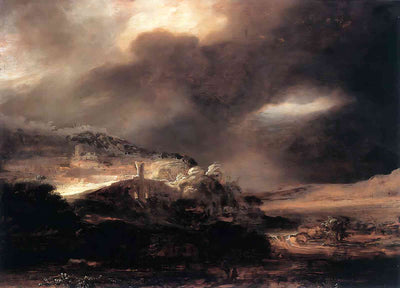 Stormy Landscape Painting by Rembrandt 8x10" Art Print - Restored