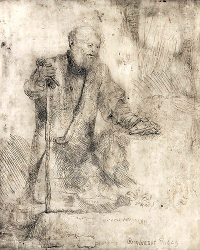 St. Peter in Penitence Painting by Rembrandt 8x10" Art Print - Restored