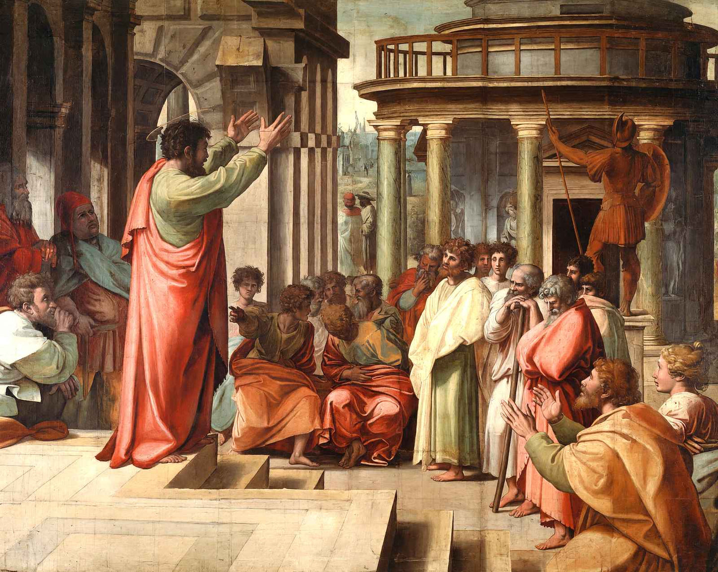 St. Paul Preaching at Athens (Cartoon for the Sistine Chapel) illustration print by Raphael (1515)