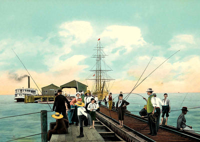 Fishing from the Dock St Petersburg in 1908 Vintage Print (7 Sizes) - Acid Free