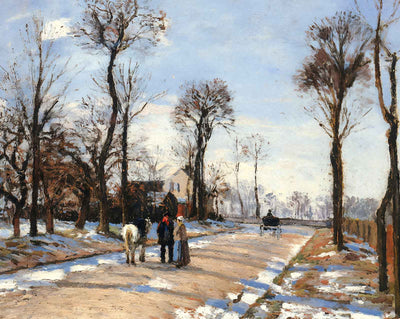 Street Winter Sunlight and Snow painting by Camille Pissarro (1872)
