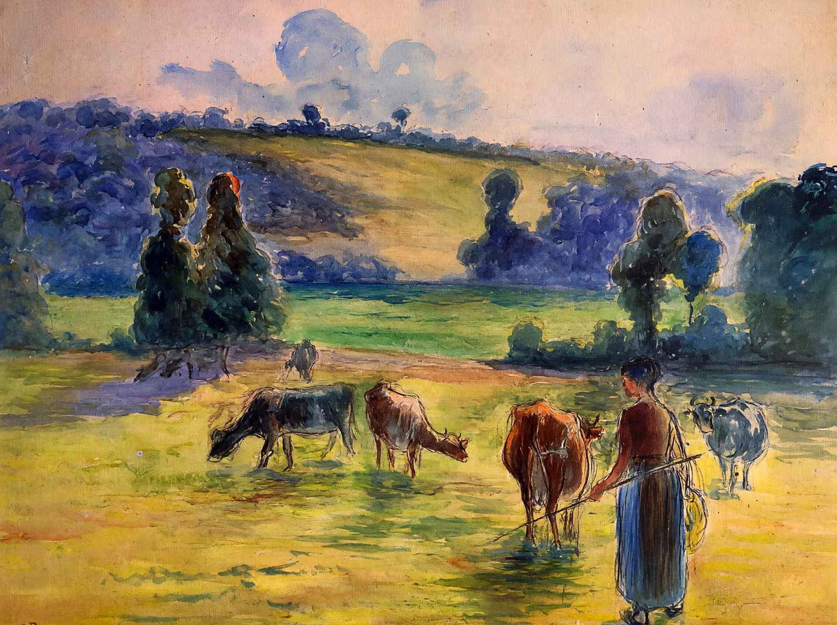 Study for 'Cowherd at Eragny' 1884 by Camille Pissarro Fine Art Print (6 Sizes)