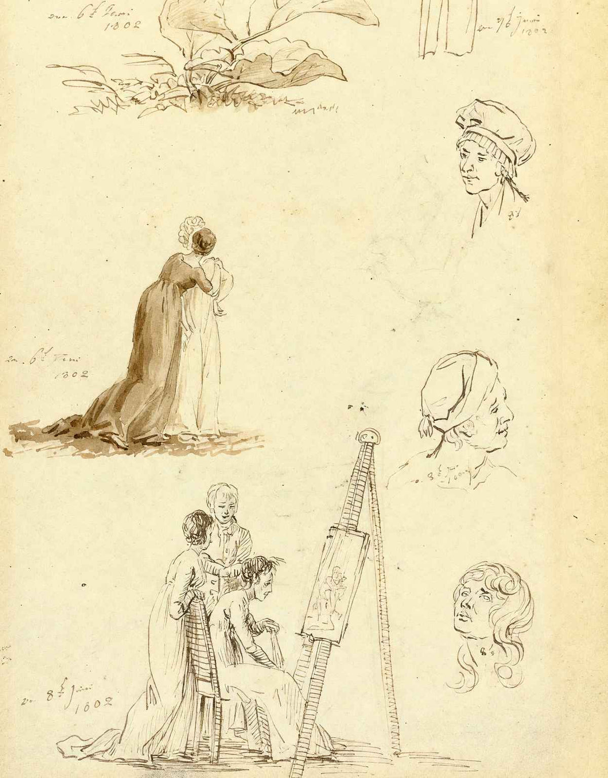 Study of Heads, Figures, and Foliage 1802 by Friedrich Art Print (6 Sizes)