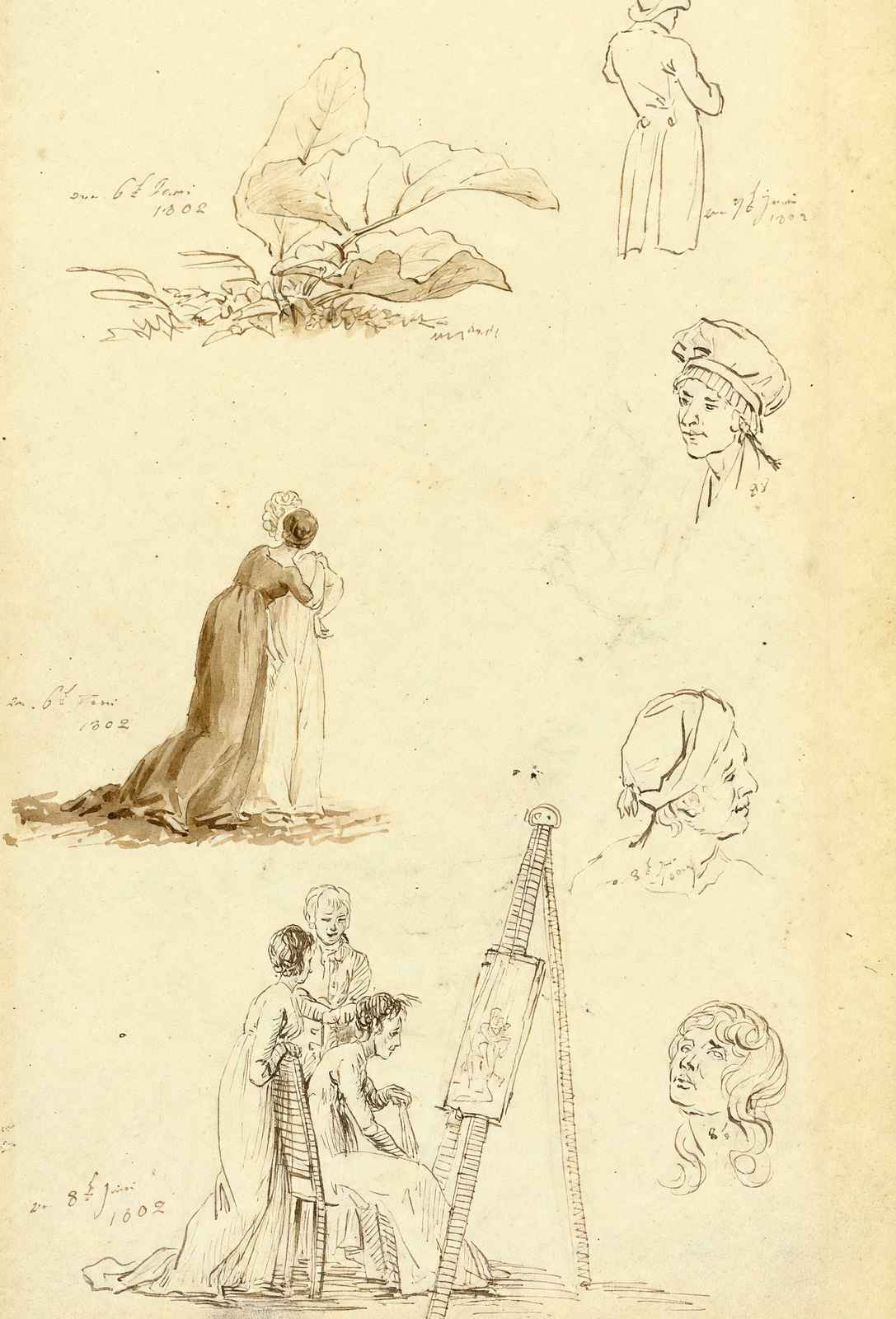 Study of Heads, Figures, and Foliage 1802 by Friedrich Art Print (6 Sizes)