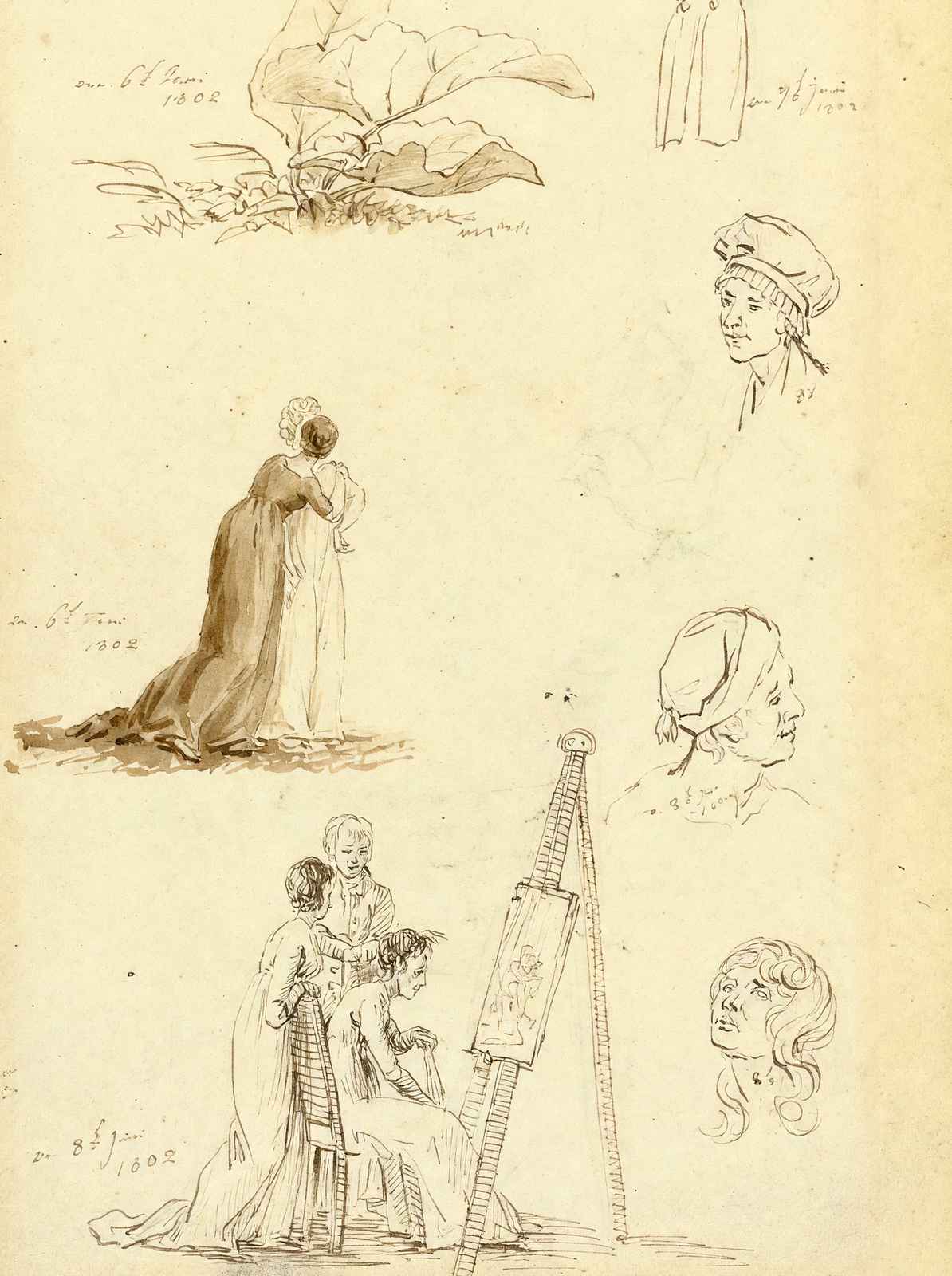 Study of Heads, Figures, and Foliage 1802 by Friedrich Art Print (6 Sizes)