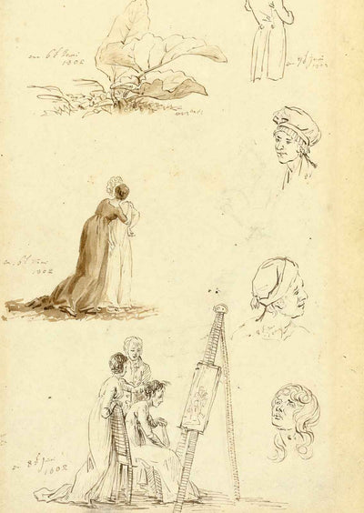 Study of Heads, Figures, and Foliage 1802 by Friedrich Art Print (6 Sizes)