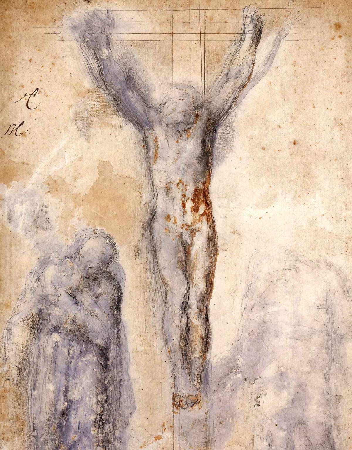 Study of Christ on the Cross Between the Virgin and St. 1554 Print (6 Sizes)