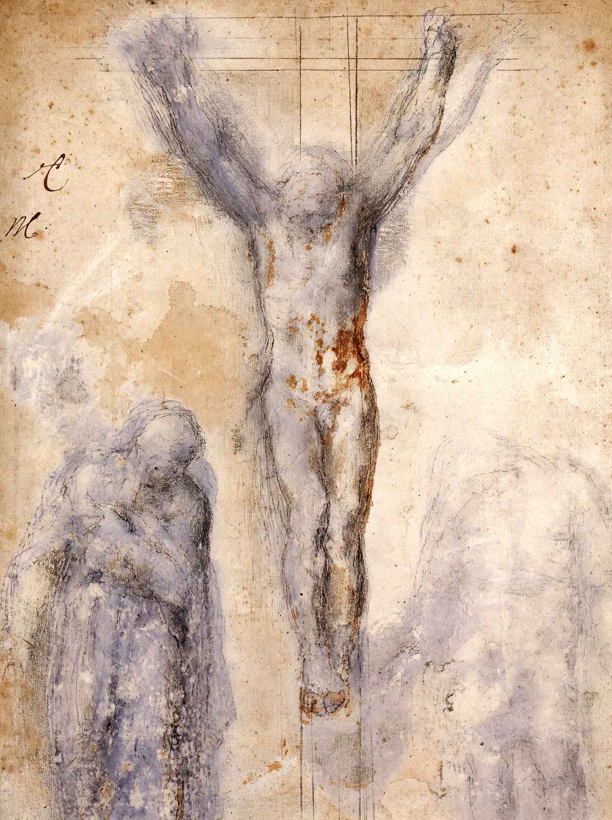 Study of Christ on the Cross Between the Virgin and St. 1554 Print (6 Sizes)