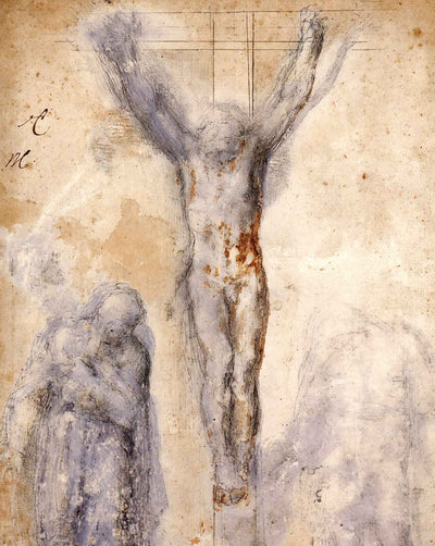 Study of Christ on the Cross Between the Virgin and St. John the Evangelist drawing by Michelangelo (1554)