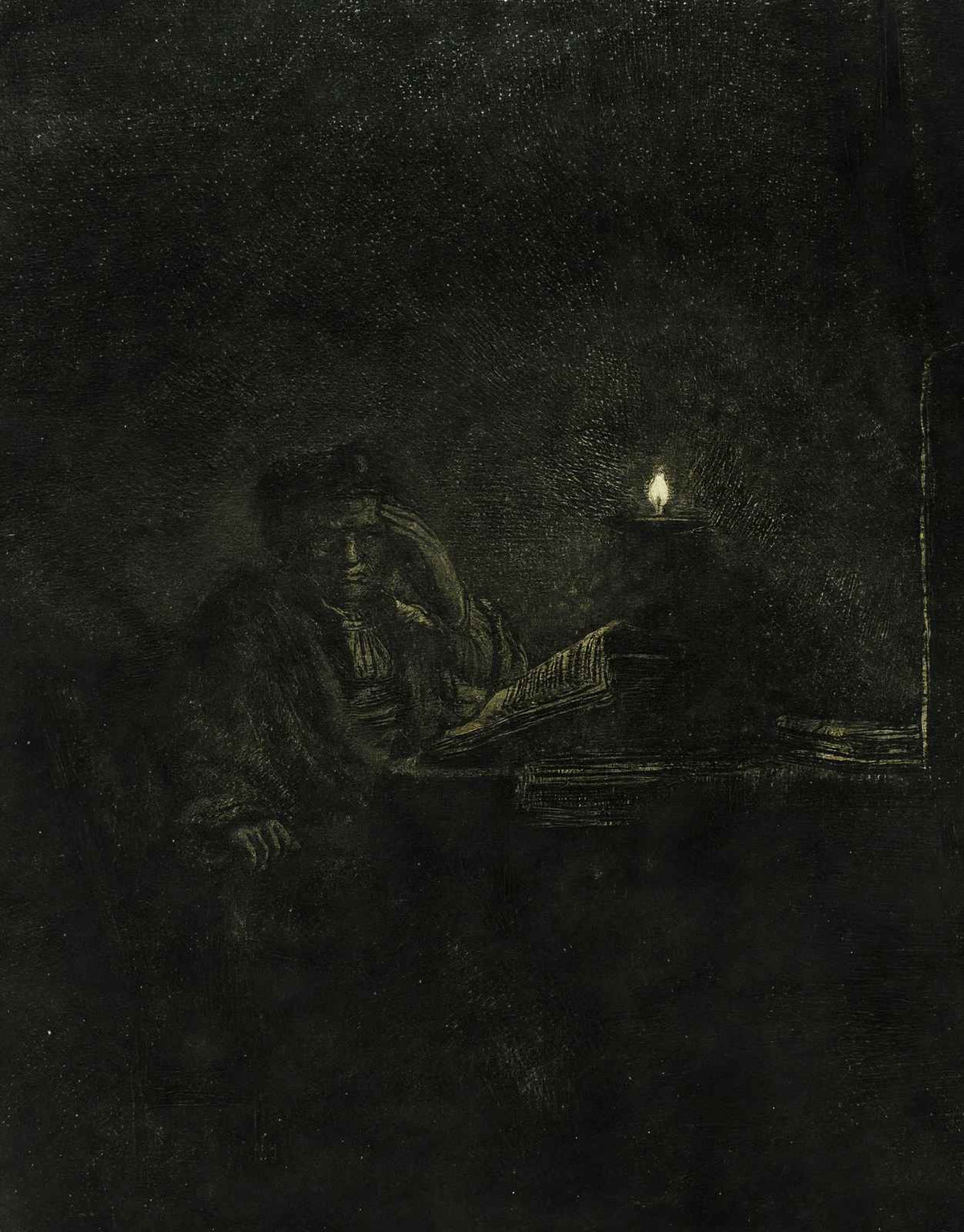 Student at a Fine Art Print Table by Candlelight 1642 by Rembrandt (6 Sizes)