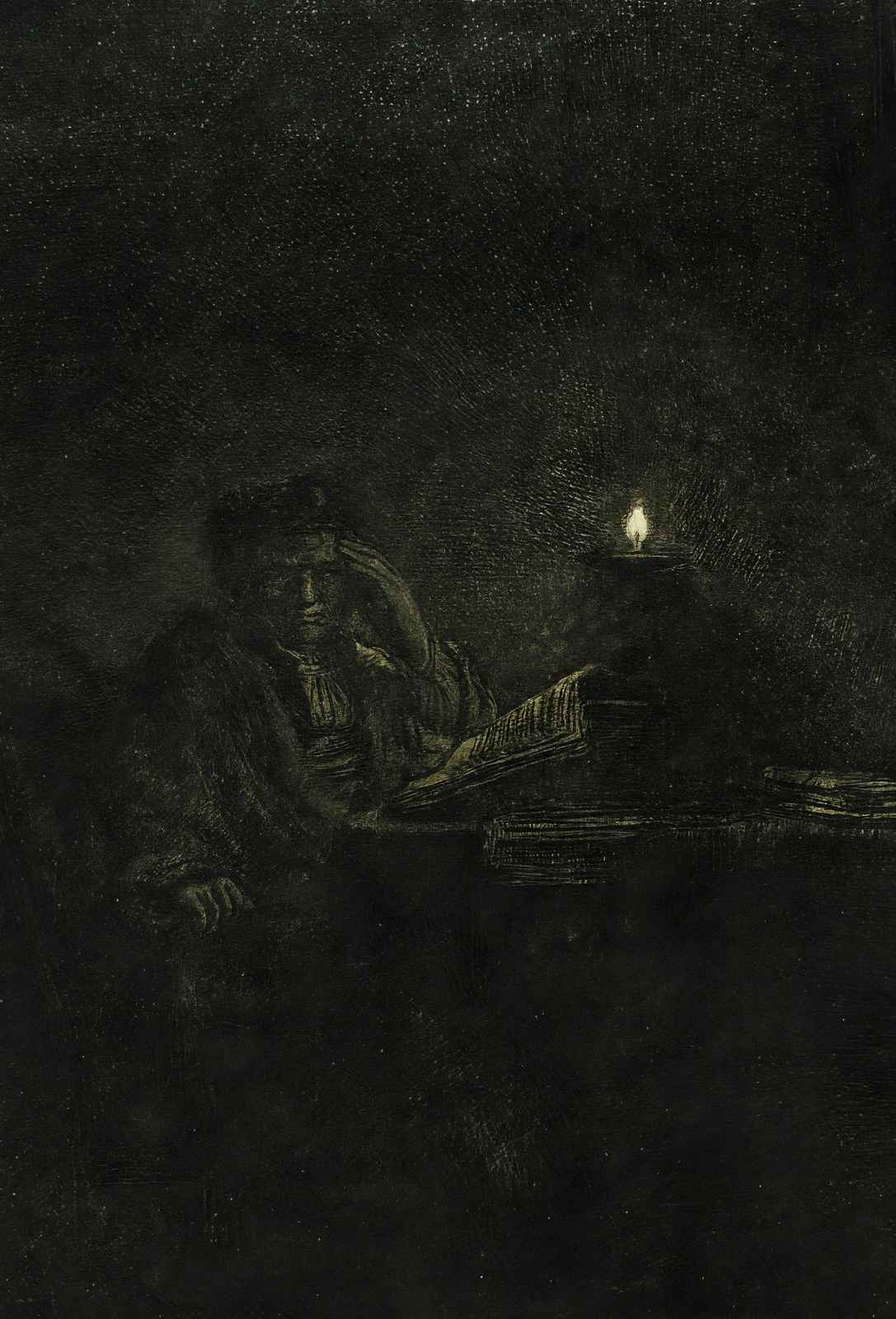 Student at a Fine Art Print Table by Candlelight 1642 by Rembrandt (6 Sizes)