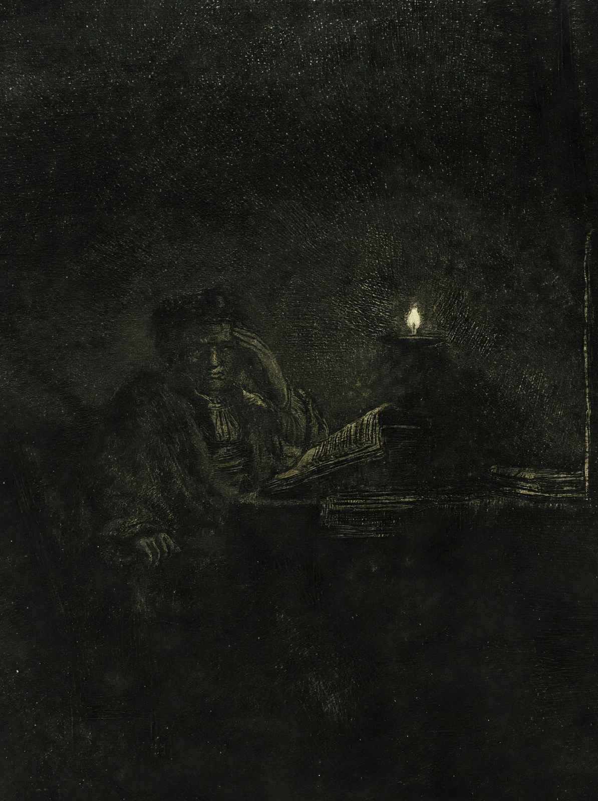 Student at a Fine Art Print Table by Candlelight 1642 by Rembrandt (6 Sizes)