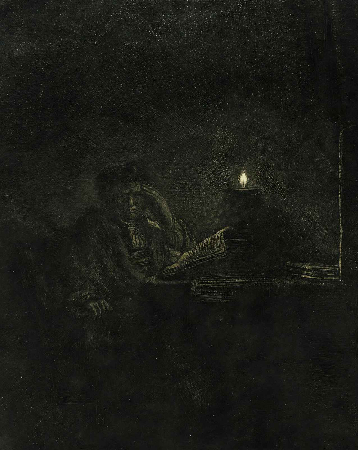 Student at a Table by Candlelight art print by Rembrandt (1642)