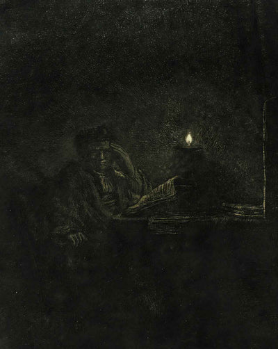 Student at a Table by Candlelight art print by Rembrandt (1642)