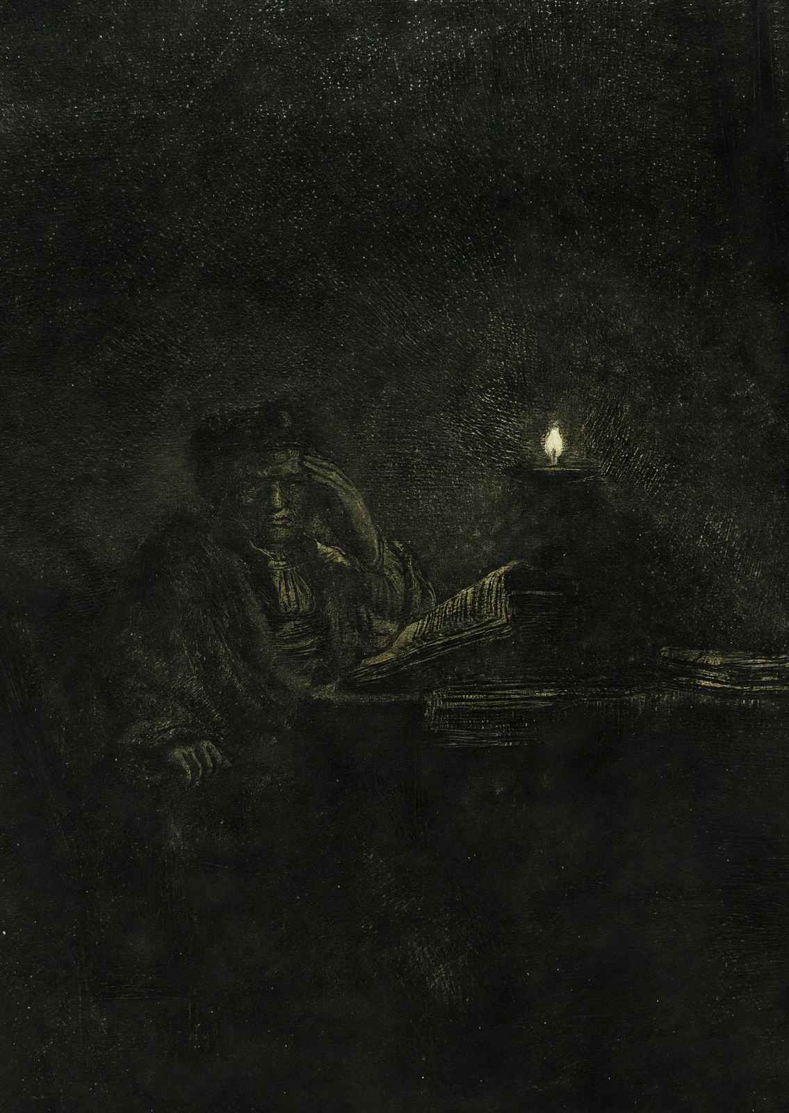 Student at a Fine Art Print Table by Candlelight 1642 by Rembrandt (6 Sizes)