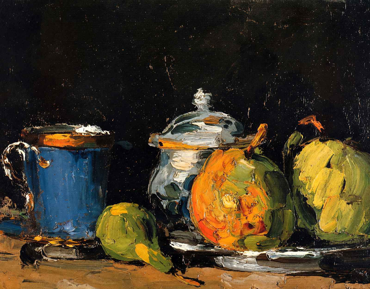 Sugar Bowl, Pears and Blue Cup 1866 Painting by Paul Cezanne Art Print (6 Sizes)