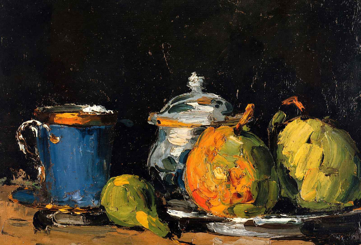 Sugar Bowl, Pears and Blue Cup 1866 Painting by Paul Cezanne Art Print (6 Sizes)