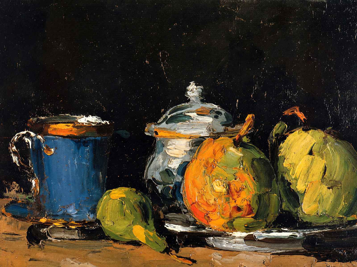 Sugar Bowl, Pears and Blue Cup 1866 Painting by Paul Cezanne Art Print (6 Sizes)